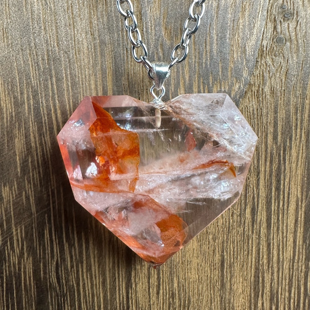 Fire Quartz Heart Necklace Pendant on Chain